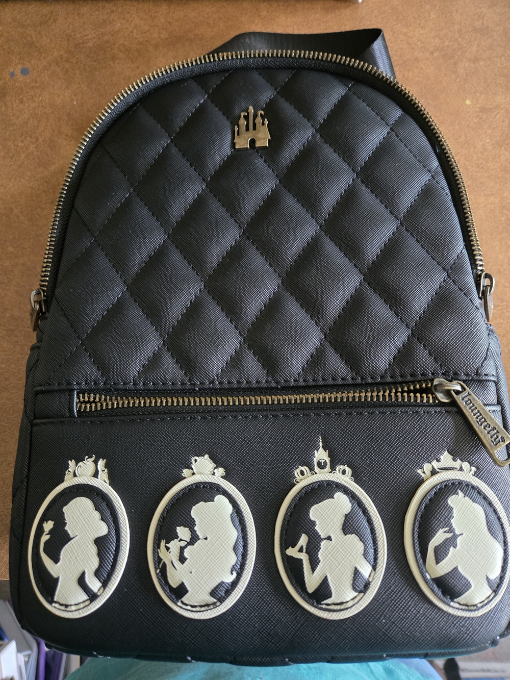 Disney Loungefly Black Quilted Mini Backpack Princess Silhouette